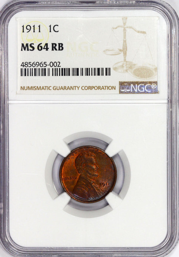 NGC MS-64 RB 1911 Lincoln Wheat Penny #JZLACR