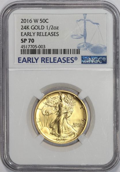 NGC 2016-W Early Release SP-70 24kt Gold Walking Liberty Half Dollar -