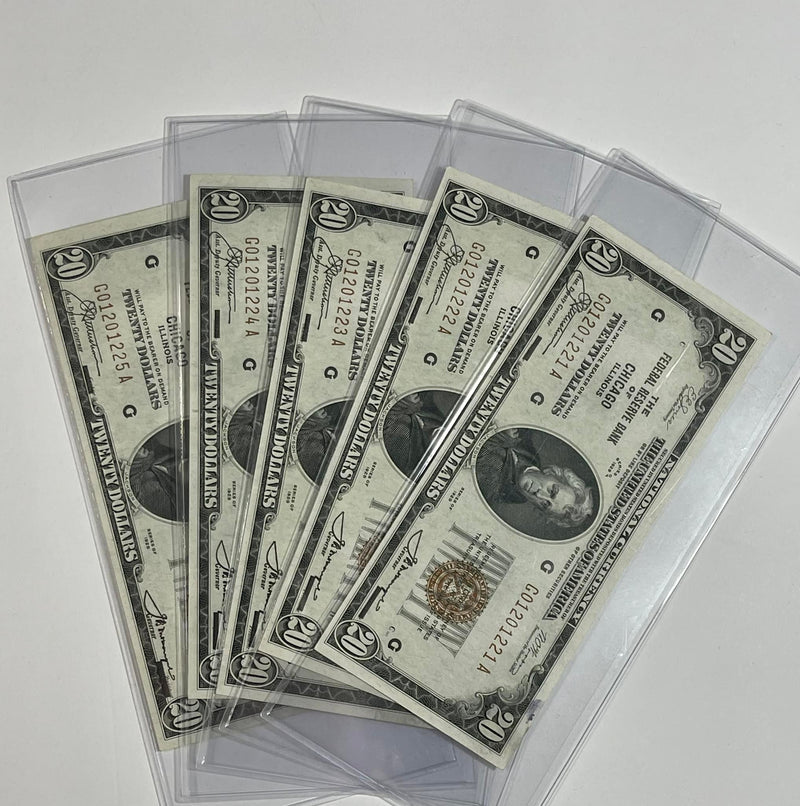 5x GEM EPQ 1929 Sequentially Numbered 1929 Federal Reserve Bank of Chicago 1929 $20.00 Notes - TELXCCR-B