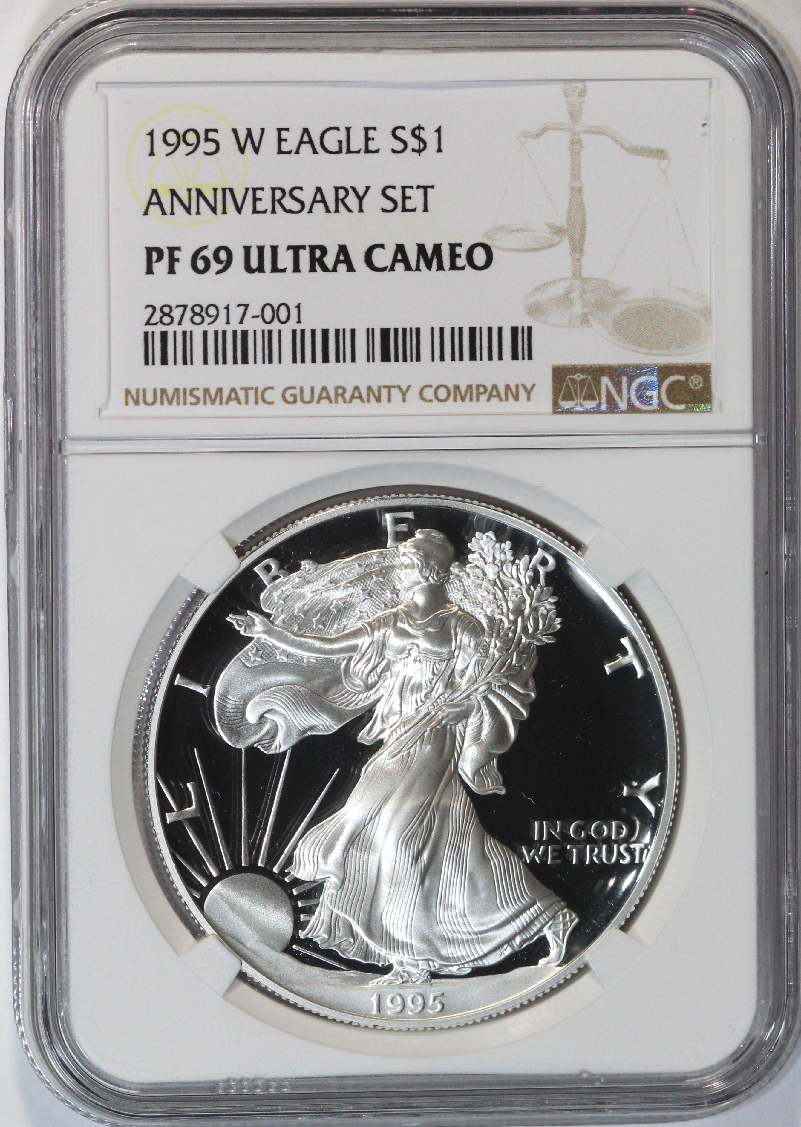 NGC PF-69 Ultra Cameo 1995-W Proof Silver American Eagle - Anniversary