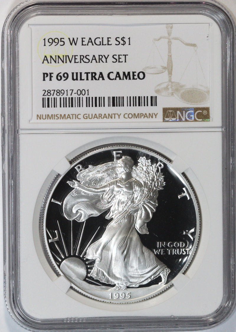 NGC PF-69 Ultra Cameo 1995-W Proof Silver American Eagle - Anniversary Set -The Key to the Series - Serial
