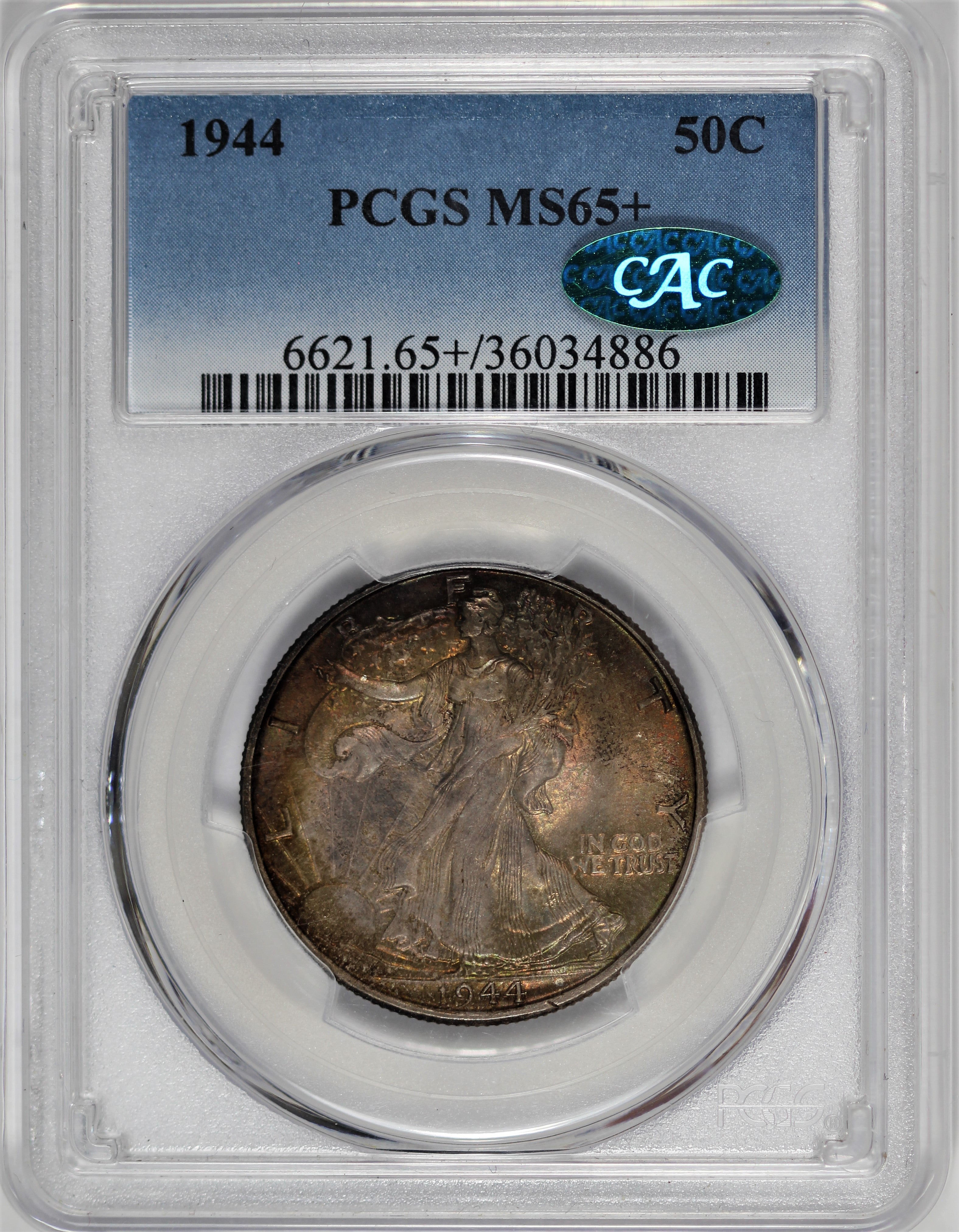 PCGS MS-65+ (CAC) 1944 Walking Liberty Half Dollar -