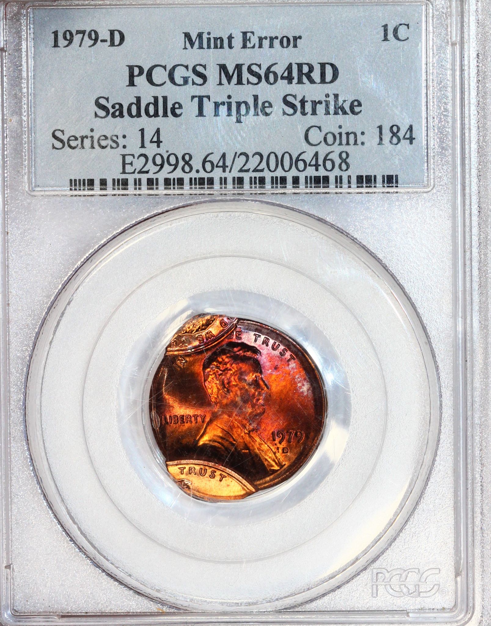 PCGS MS-64 RED 1979-D Saddle Triple Strike Lincoln Cent - Stunning Color - BRRCXLJX-C