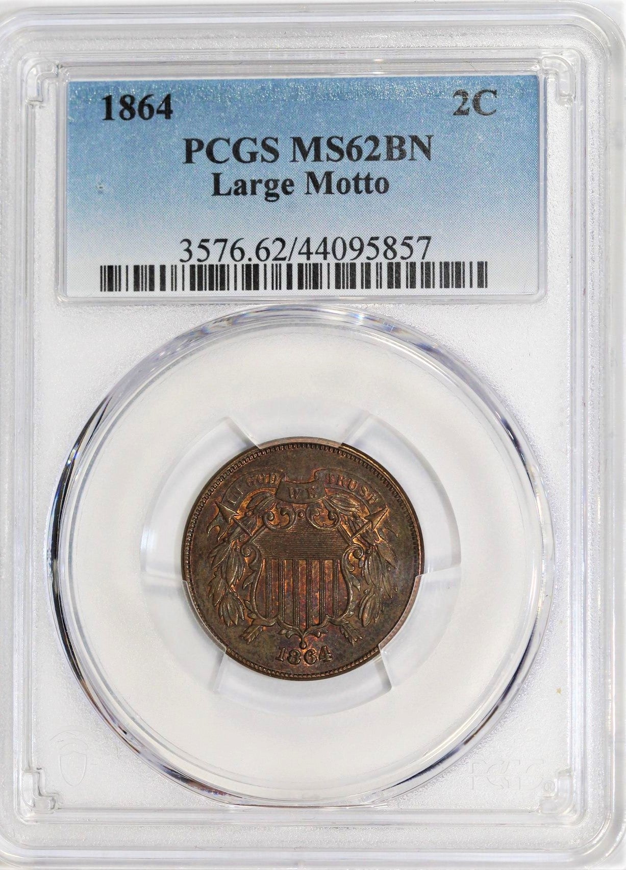 PCGS MS-62 BN Large Motto 2C Piece Two Cent - JCR-THLBB-Z-BR