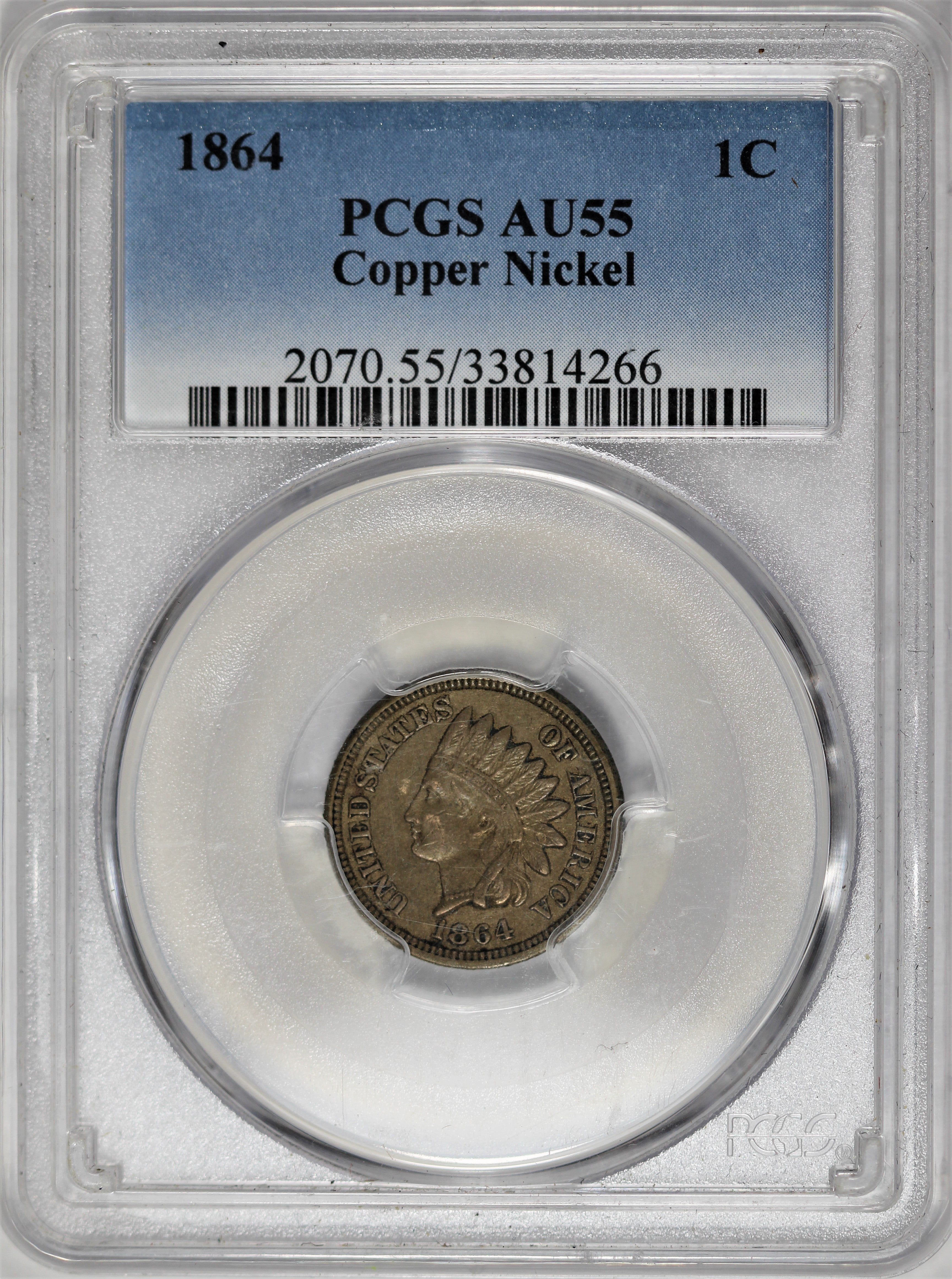 PCGS AU-55 1864 Copper Nickel Indian Head Cent -