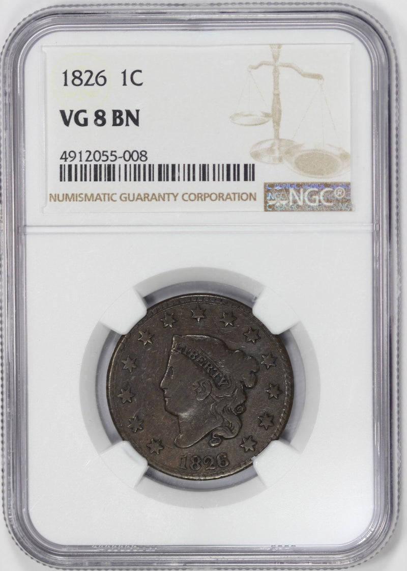 NGC VG 8 BN 1826 Liberty 'V' Nickel