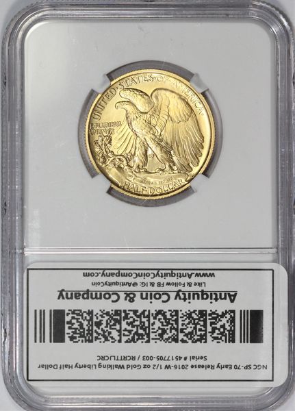NGC 2016-W Early Release SP-70 24kt Gold Walking Liberty Half Dollar - Serial