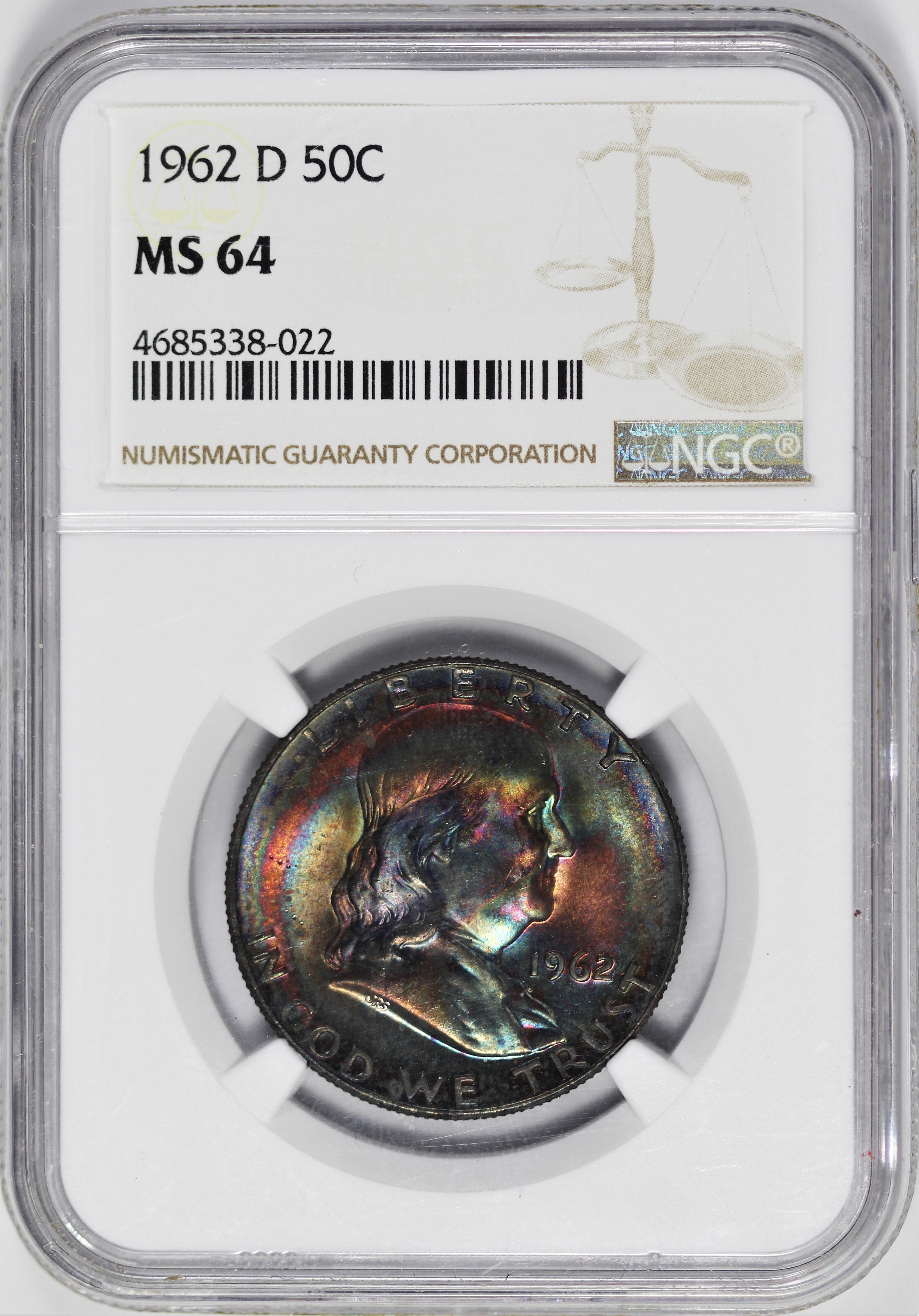 NGC MS-64 1962-D Franklin Half Dollar - INSANE Toner!!! BRZ-THLJCR