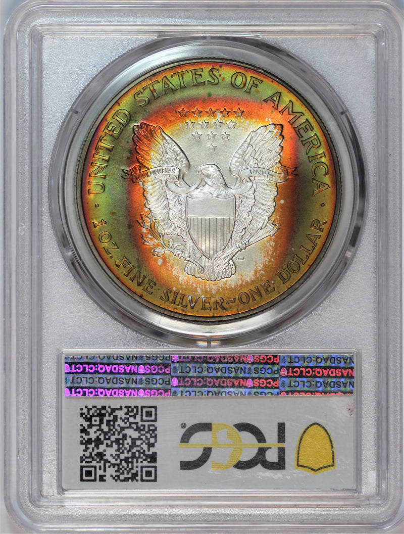 PCGS MS-67 1998 Silver American Eagle - Incredible Rainbow Toning, Even Nicer In Hand! JJEYXCR