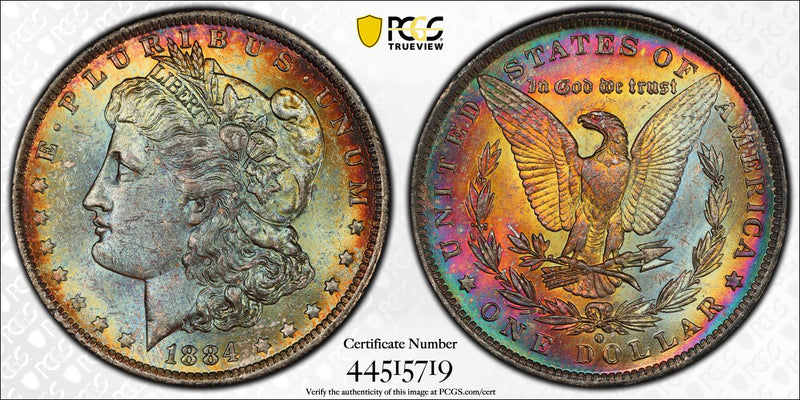 PCGS MS-63 1884-O Morgan Silver Dollar RAINBOW TONED - JBETMCC