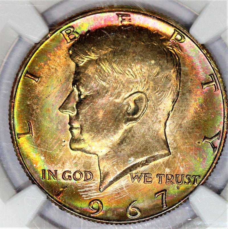 NGC MS-65 1967 Kennedy Half Dollar - Colorful Obverse - VERY PRETTY!!