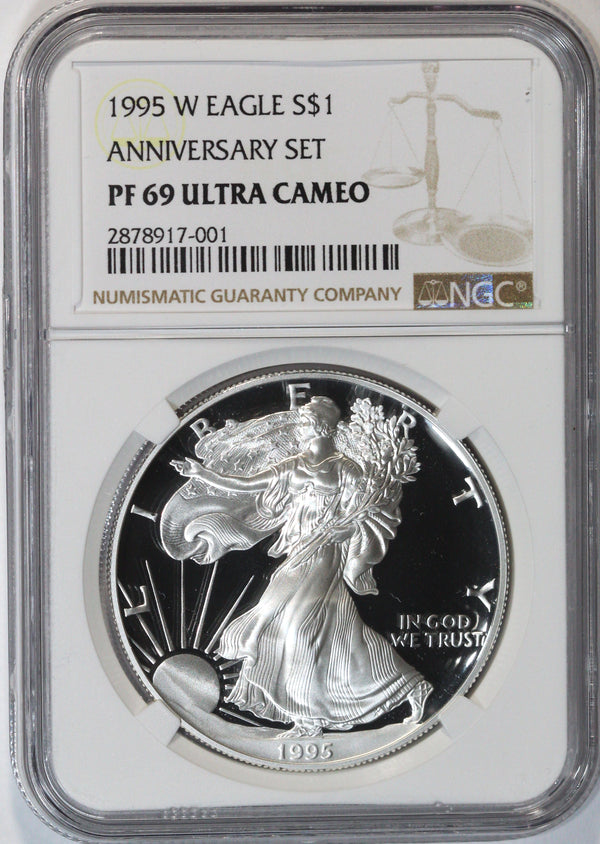 NGC PF-69 Ultra Cameo 1995-W Proof Silver American Eagle - Anniversary Set -The Key to the Series - Serial #2878917-001 / JHAHLCCRCB-BZ