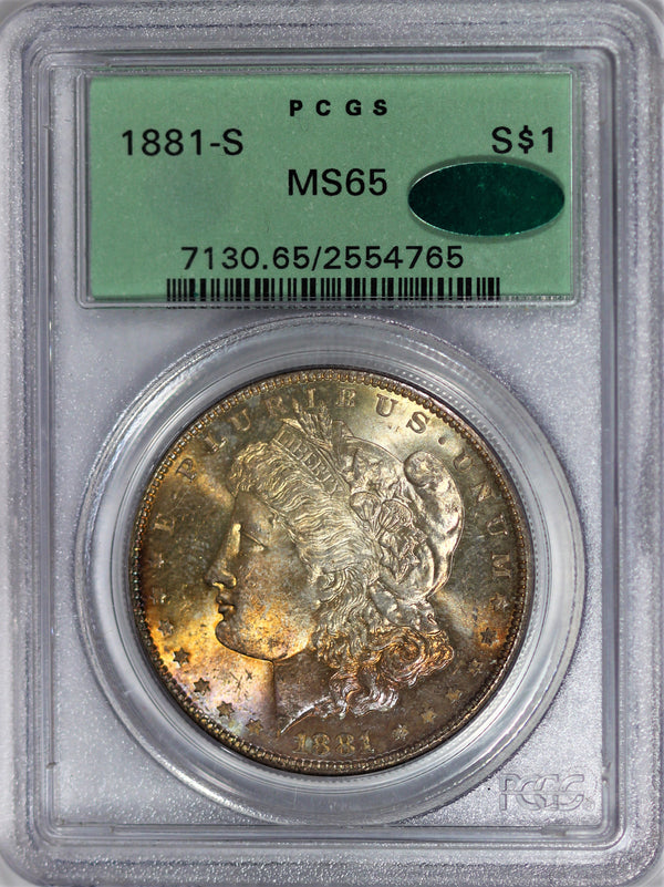 PCGS MS-65 *CAC* 1881-S Morgan Silver Dollar - Housed In An Old Green Holder - Great Toning! PQ! ZZCYHLJ-B