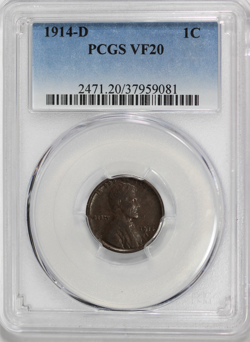 PCGS VF-20 1914-D Lincoln Cent - Key Date - Great Solid Example! BXHOJCRC