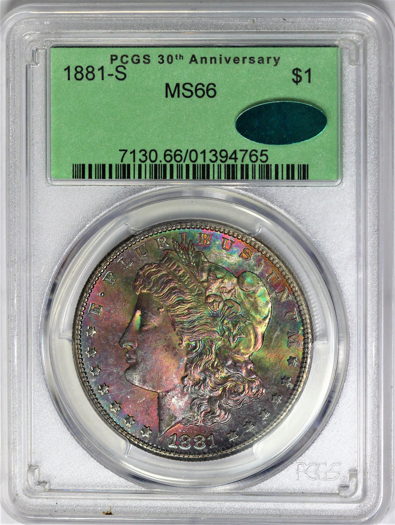 PCGS MS-66 CAC 1881-S Morgan Silver Dollar- Monster Obverse Toner! YBBTHJXCRC