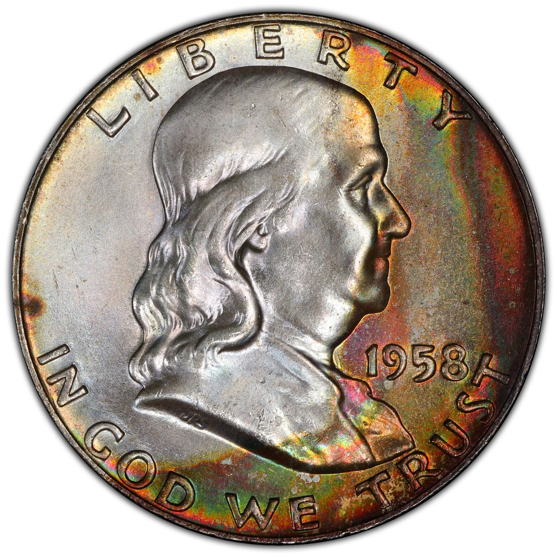 PCGS 1958-D MS-66+ FBL Franklin Half Dollars - Beautiful Color & Surfaces - Looks Like a 7 To Us! CJOJJ-ZBB